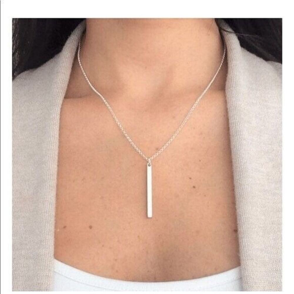 Nico New York Silver Bar Pendant Necklace Dainty Minimalist 18” + Extender NWT